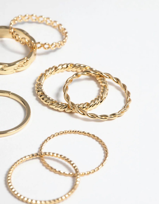 Lovisa - Gold Plated Twisted Band Ring Stack Pack