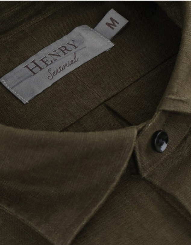 Henry Bucks - HENRY SARTORIAL Linen Classic Fit Shirt OLIVE