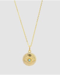 Georgini - Georgini Opal Glow Blue Created Opal Evil Eye Gold Medallion