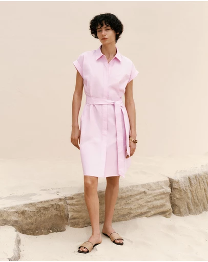 Trenery - Cotton Poplin Cap Sleeve Shirt Dress in Soft Lilac