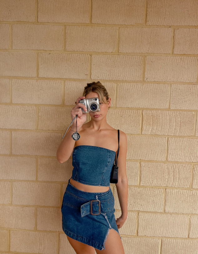 Beginning Boutique - Elouise Buckle Denim Mini Skirt