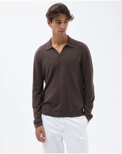 AERE - Linen Blend Knit Polo Long Sleeved