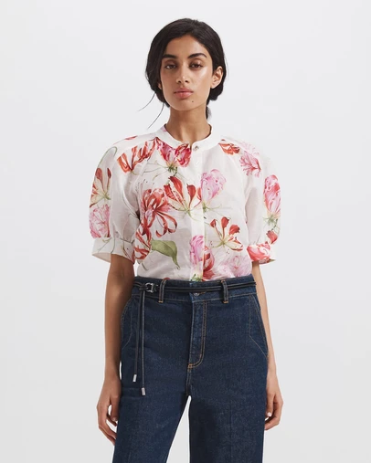 SABA - Mariposa Silk Linen Short Sleeve Blouse