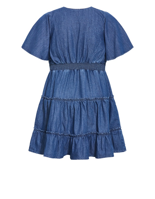 City Chic - Plus size May Tiered Denim Mini Dress - mid wash