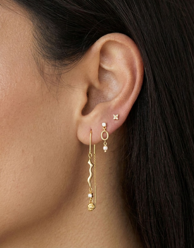 HOUSE OF SLANI - Dainty Gold Pearl Luna Earrings