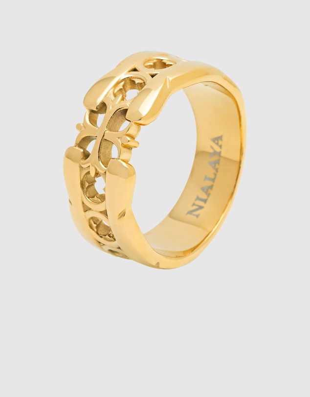 Nialaya Jewellery - Men's Cross Band Ring with Gold Plating