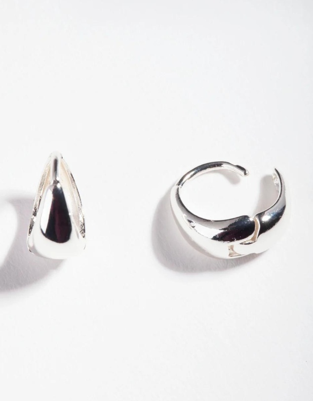 Lovisa - Sterling Silver Oval Chunky Huggie Earrings