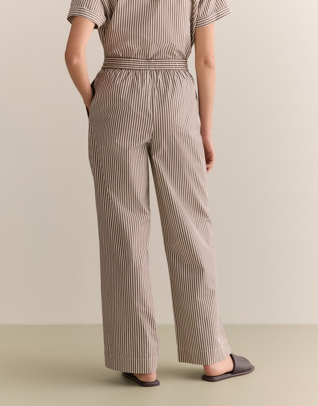 Trenery - Cotton Poplin Stripe Pull On Pant in Chocolate