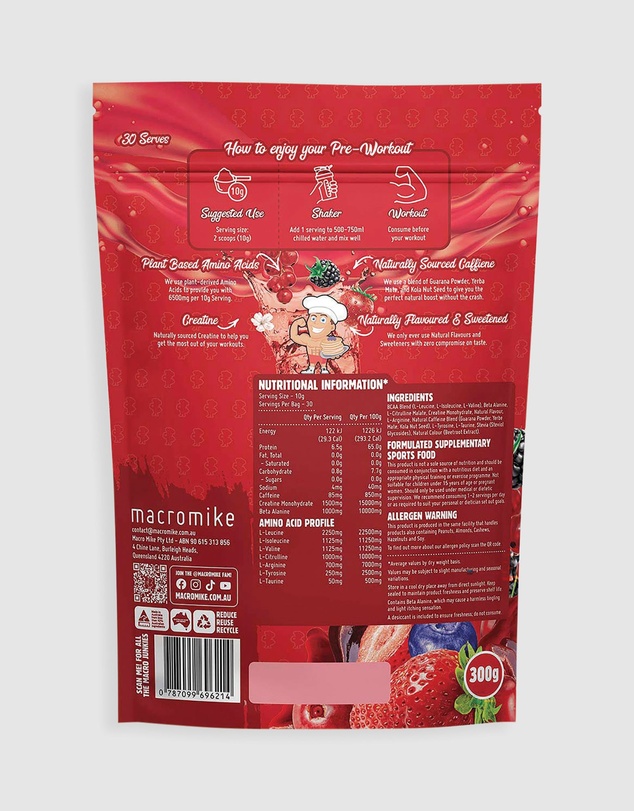 Macro Mike - Tropical Mixed Berry Pre Workout - 300g