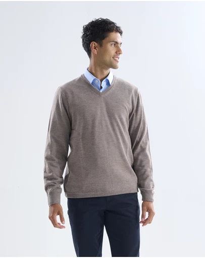 3 Wise Men - 3 Wise Men Fisher V Neck Merino Knit - Sand