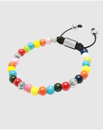Nialaya Jewellery - Men's Beaded Bracelet with Multicolored Glass and Silver
