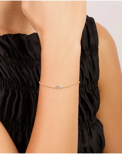 Lovisa - Waterproof Gold Plated Stainless Steel February Purple Cubic Zirconia Birthstone Bracelet