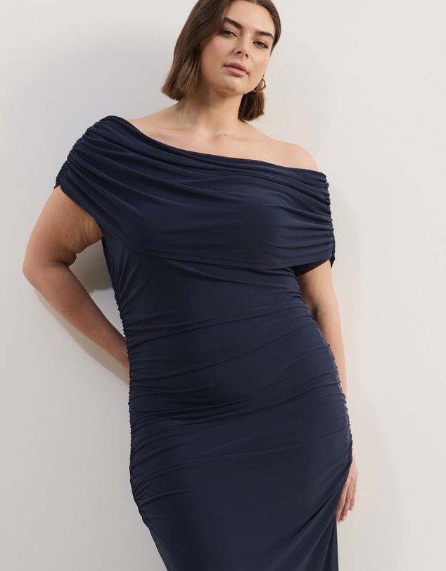 Atmos&Here Curvy - Bonnie Off Shoulder Mesh Maxi Dress