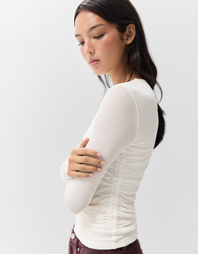 UNISON - Long Sleeve Ruched Mesh Top