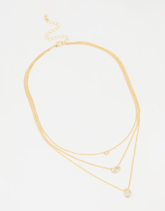 Lovisa - Gold Plated Brass Cubic Zirconia Layered Necklace