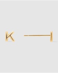 Wanderlust + Co - Alphabet Bubble Gold Stud Earrings - Letter K