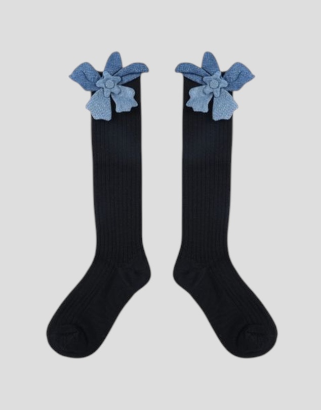 High Heel Jungle - Denim Flower Tall Socks