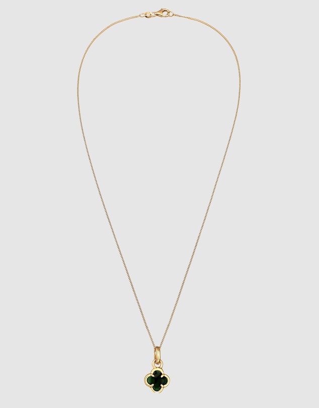 Elli Jewelry - Necklace Cloverleaf Enamel Green 925 Sterling Silver Gold Plated