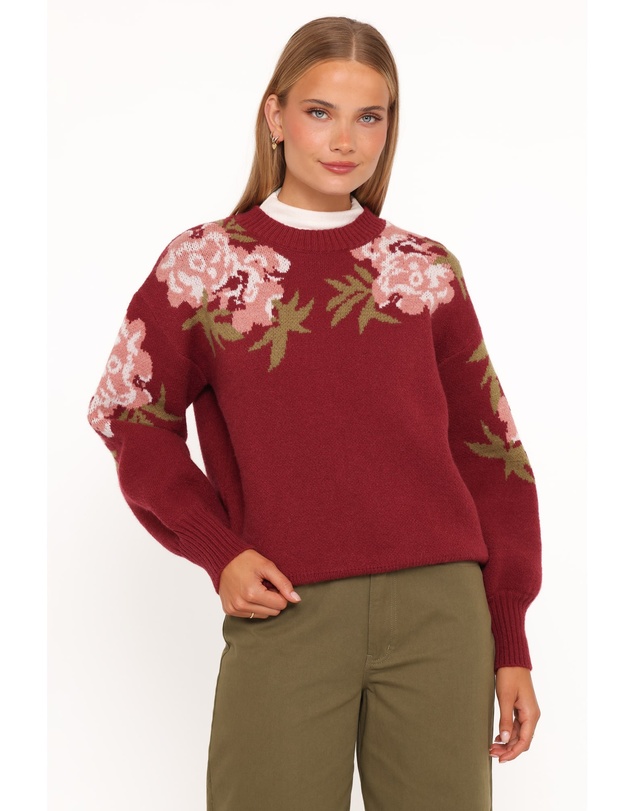 Petal & Pup - Ford Sweater - Burgundy Pink Floral