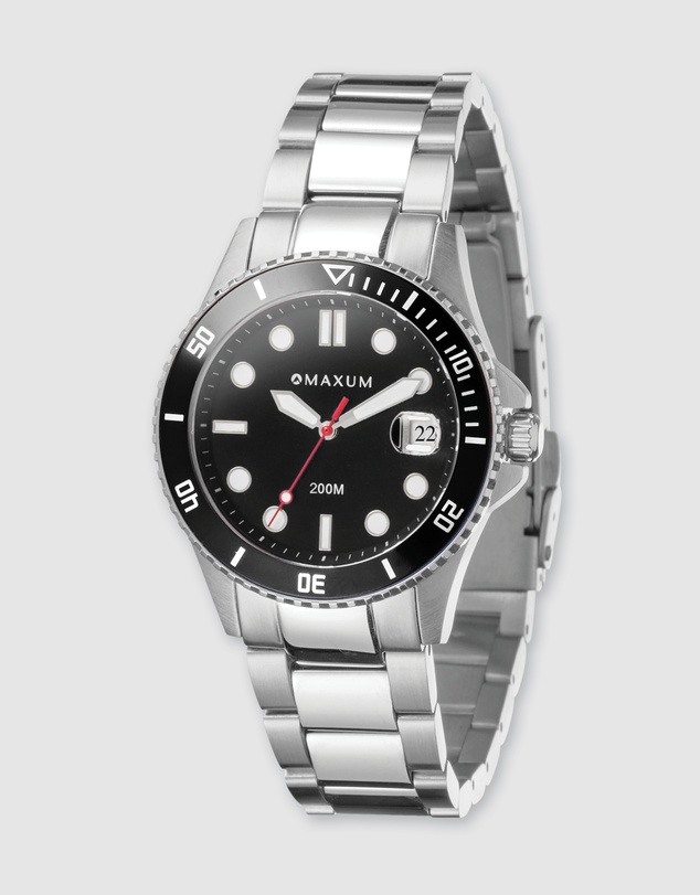 Maxum - Liberty Black Dial With Silver Tone Bracelet & Case