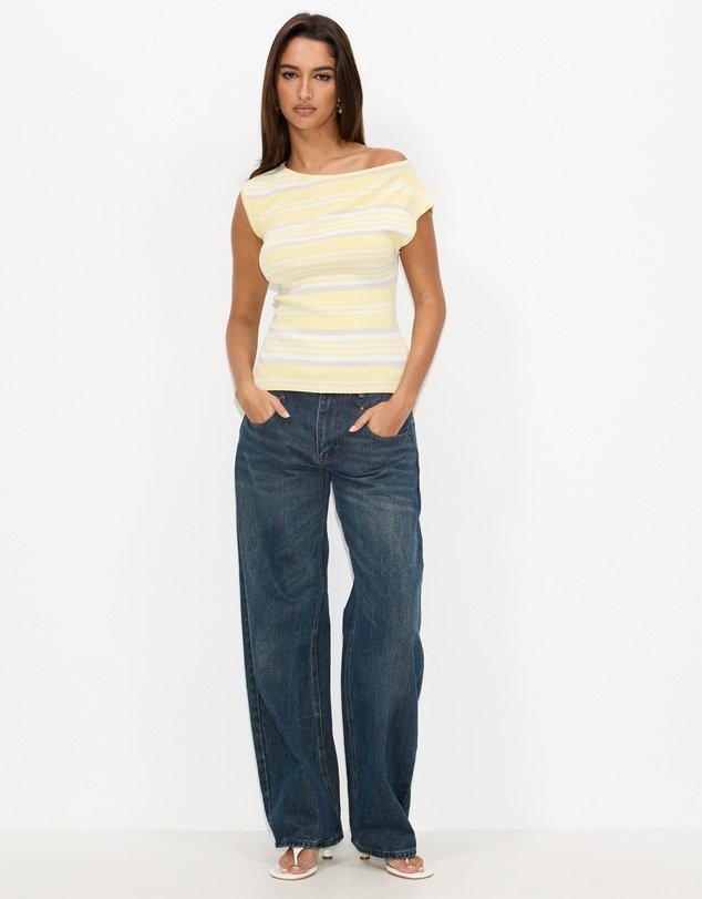 Dazie - Calista Stripe Asymmetrical Knit Top