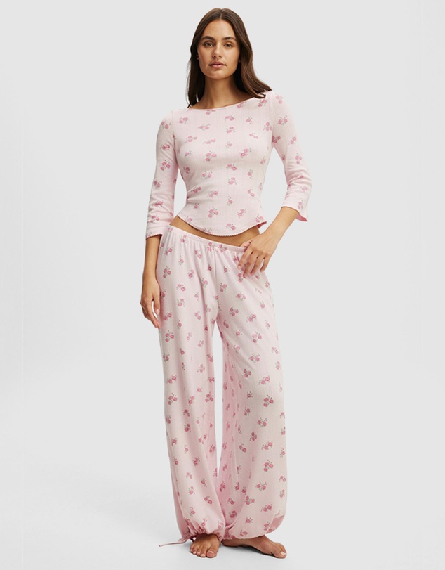 Cotton On Body - Dreamy Soft Pointelle Wide Pants 3/4 Sleeve Top