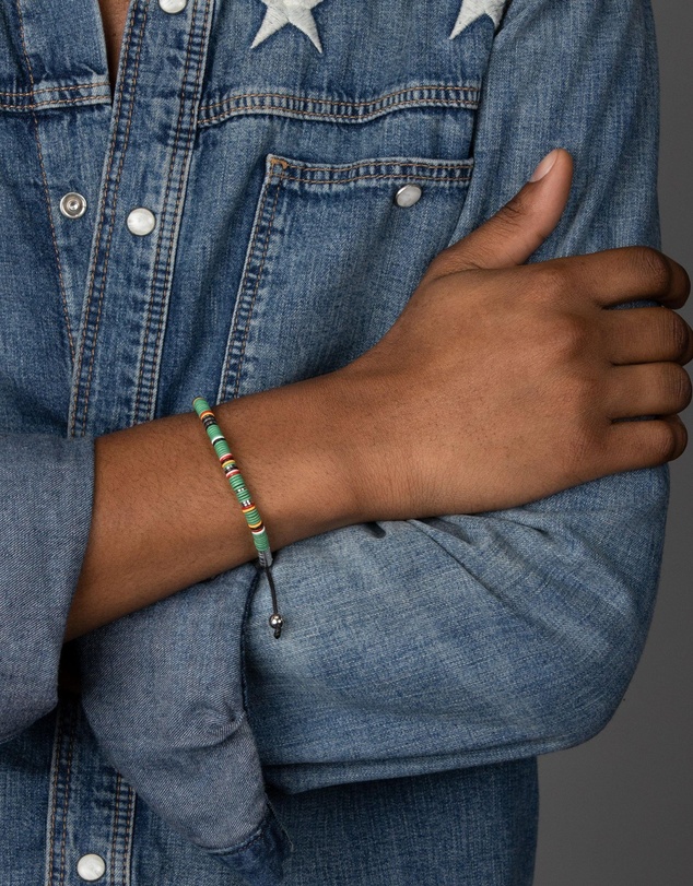 Nialaya Jewellery - Men's Beaded Bracelet with Green Disc Beads