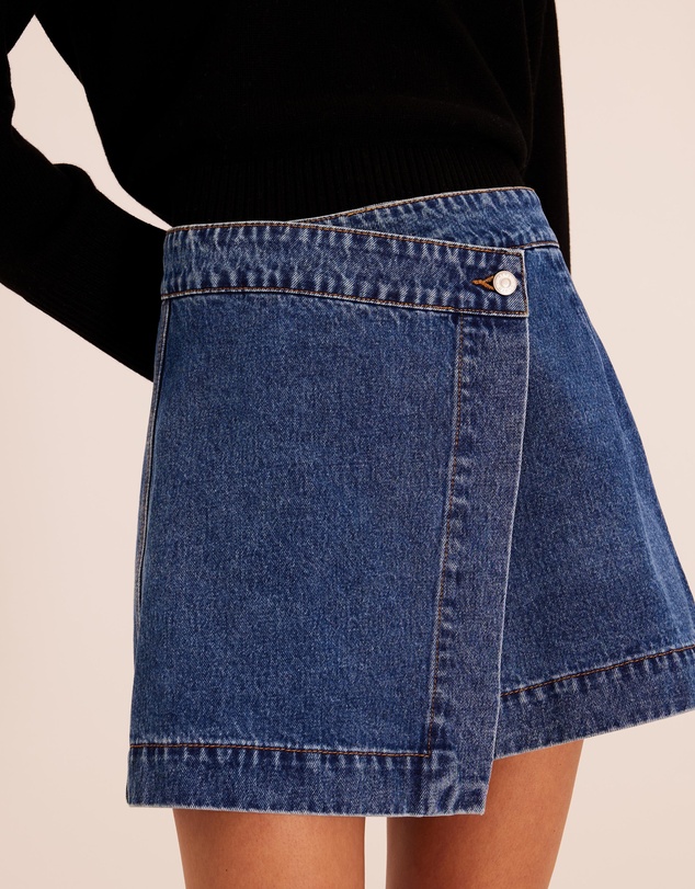 AERE - Denim Wrap Over Mini Skirt