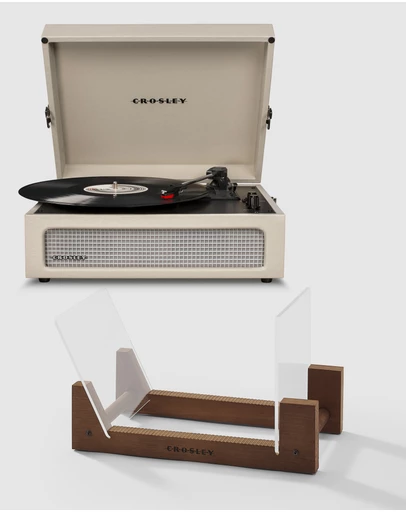 Crosley - Crosley Voyager Bluetooth Portable Turntable - Dune + Bundled Crosley Record Storage Display Stand