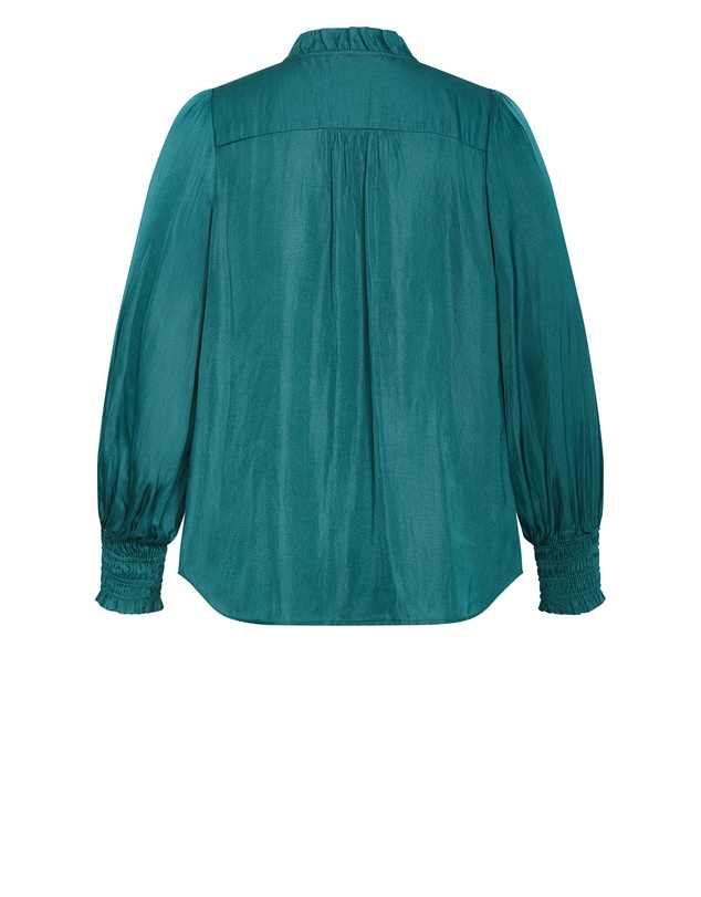 City Chic - Plus size Bringing Drama Long Sleeve Shirt - emerald