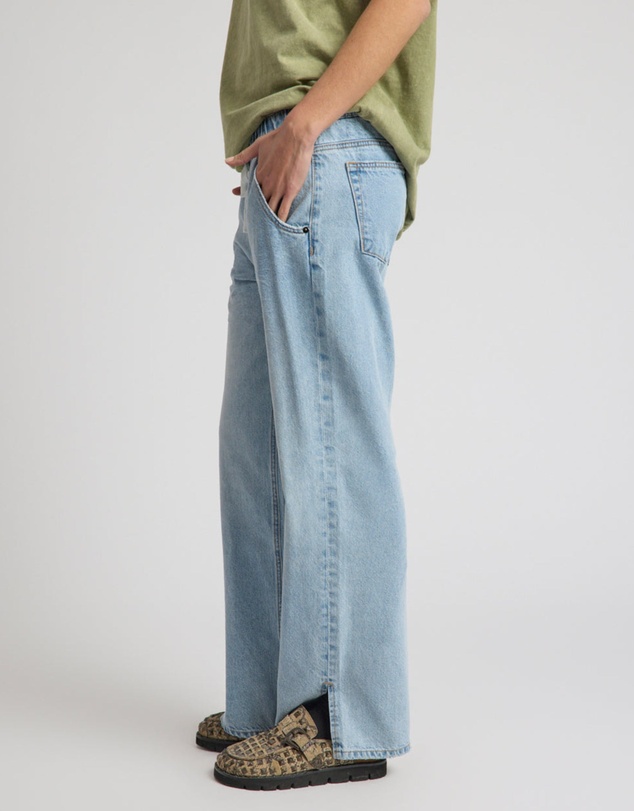 ONE TEASPOON - Roadhouse Mid Waist Wide Leg Drawstring Denim Jean - Riviera Blue