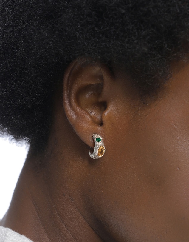 Elli Jewelry - Emerald and Citrine Hoop Earrings in 925 Silver