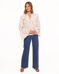 Petal & Pup - Denise Ruffle Neck Blouse - Ivory Floral