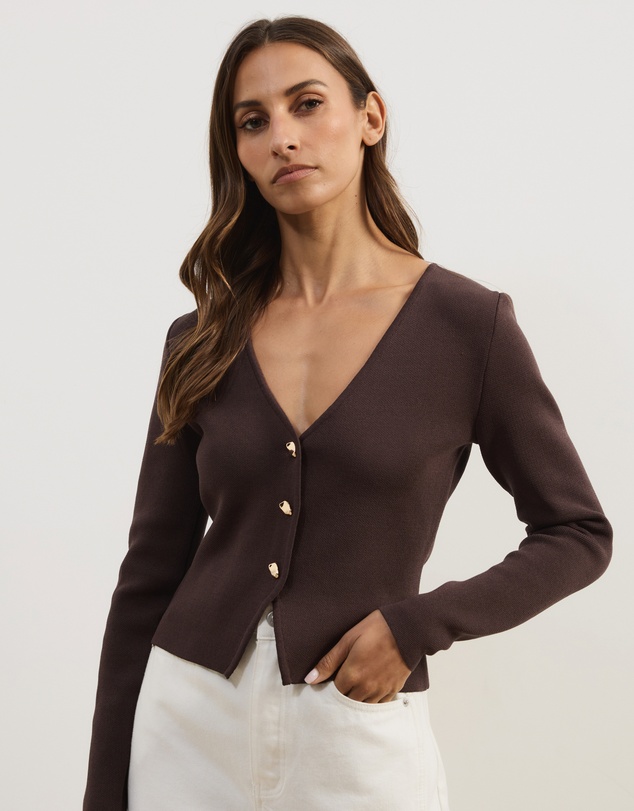 Atmos&Here - Emmi Structured Knit Cardigan Compact Knit with Gold Button