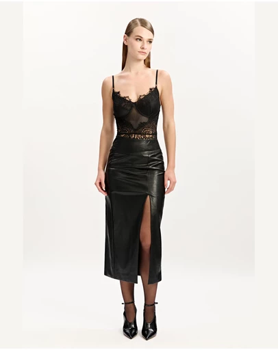 Bardot - Dante Vegan Leather Midi Skirt