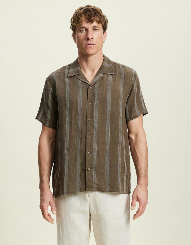 AERE - Linen Stripe Camp Collar Shirt
