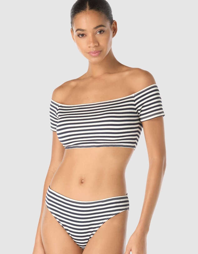 Michael Kors - St. Tropez Stripe Off-Shoulder Bandeau Bikini Top