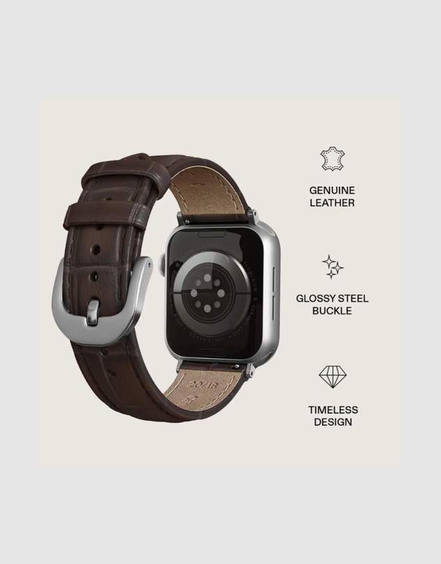 Burga - Burga Apple Watch 42/44/46/49 Leather Band - Silver Clasp Espresso