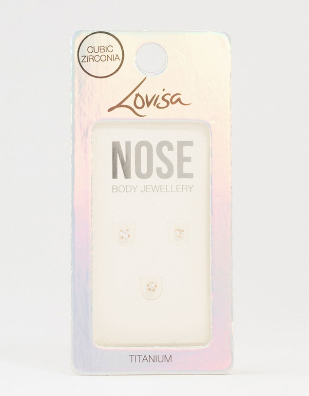 Lovisa - Gold Plated Titanium Graduating Cubic Zirconia Nose Studs 3-Pack