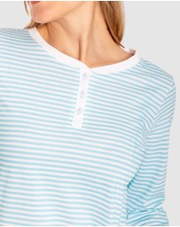 Sant And Abel - Women's Sky Blue Jersey Knit Stripe Long PJ Set
