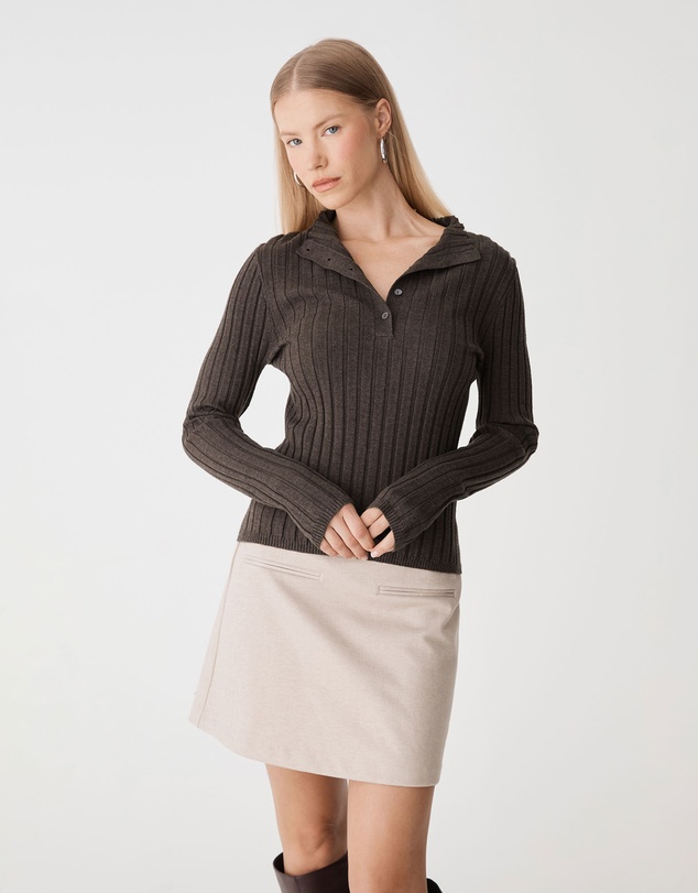 Forcast - Inez Mock Neck Henley Knit