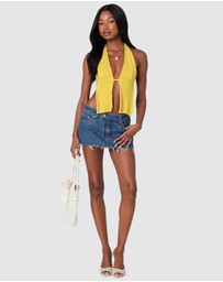 EDIKTED - Caraway Ribbed Knit Split Front Top