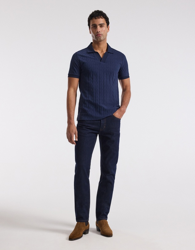 Calibre - Chevron Jacquard Polo Mid Blue