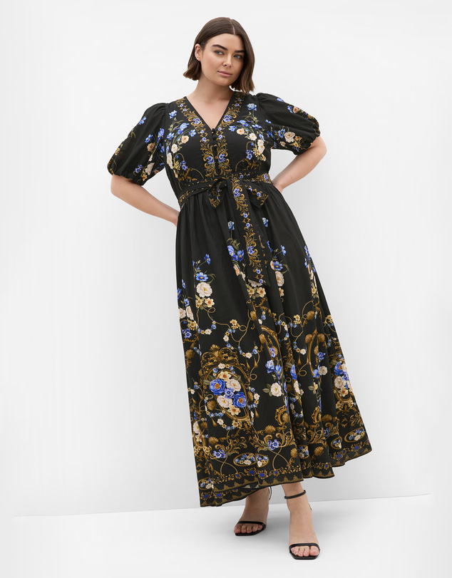 City Chic - Plus size Cassie Border Print Maxi Dress - black