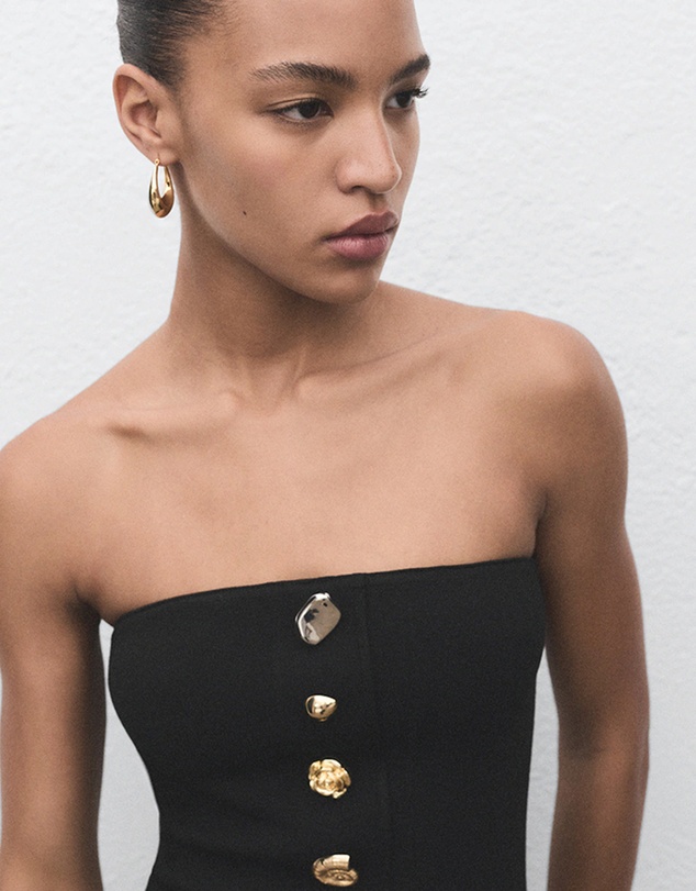 M.N.G - Strapless Dress With Jewel Buttons