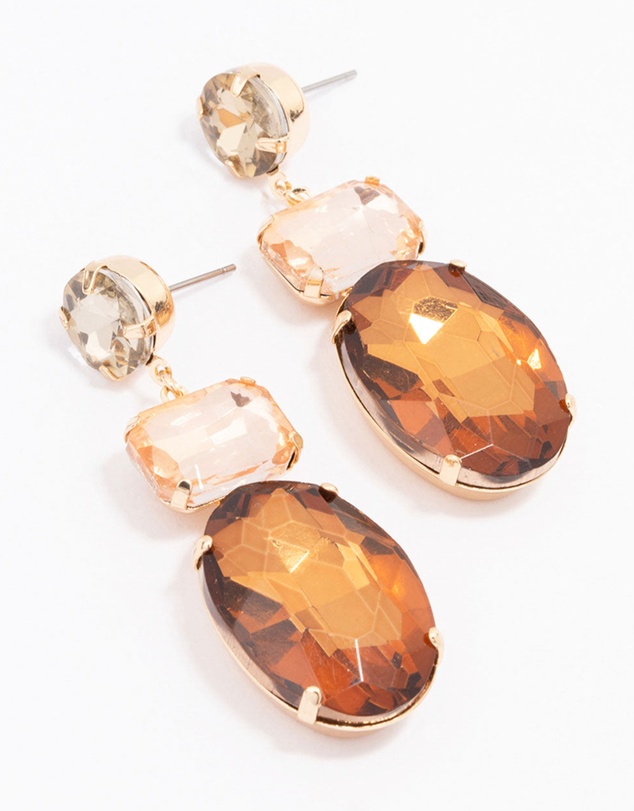 Lovisa - Gold Molten Amber Stone Statement Drop Earrings