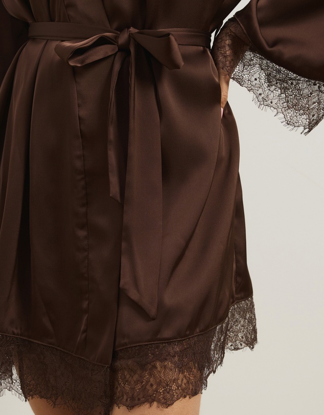 Atmos&Here - Pearl Lace Trim Satin Robe