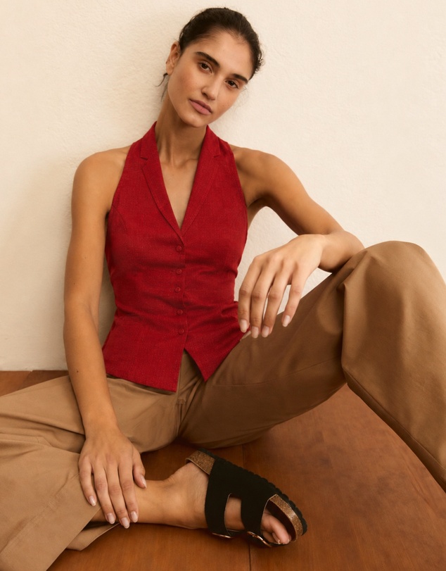 Emme | Max Mara Group - Geranium Red Stretch Cotton Blend Waistcoat