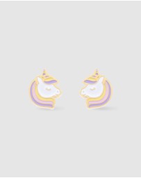 Wanderlust + Co - Unicorn Enamel Gold Flat Back Earrings