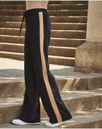 Sosandar - Black & Camel Side Stripe Wide Leg Trousers